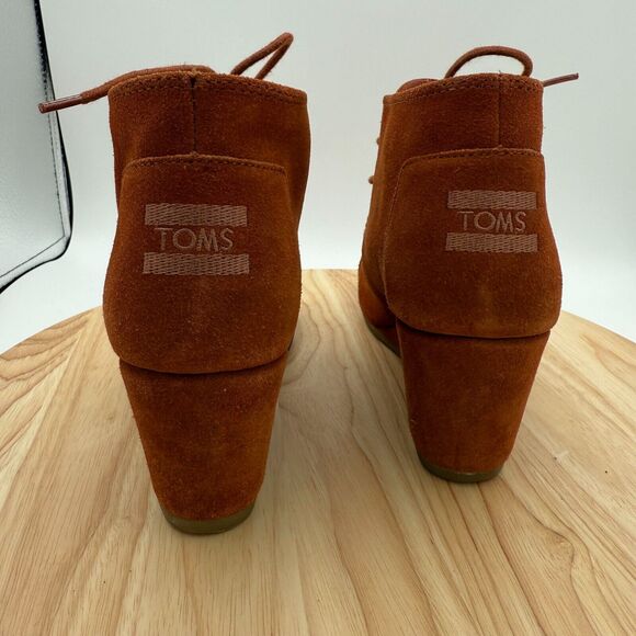 Toms Boots Womens 8 Rust Brown Lace Up Suede Wedge Heel Ankle Round Toe Boho - Picture 3 of 7